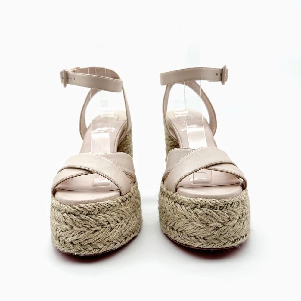 CHRISTIAN LOUBOUTIN Super Mariza Platform Espadrille Block Heels Size 38 Beige - Picture 8 of 15